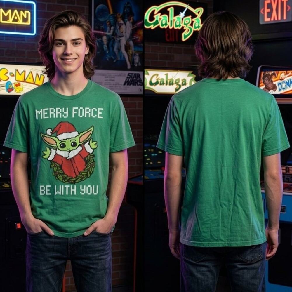 Star Wars Mandalorian Grogu Christmas Green T Shirt Men’s Small NWOT